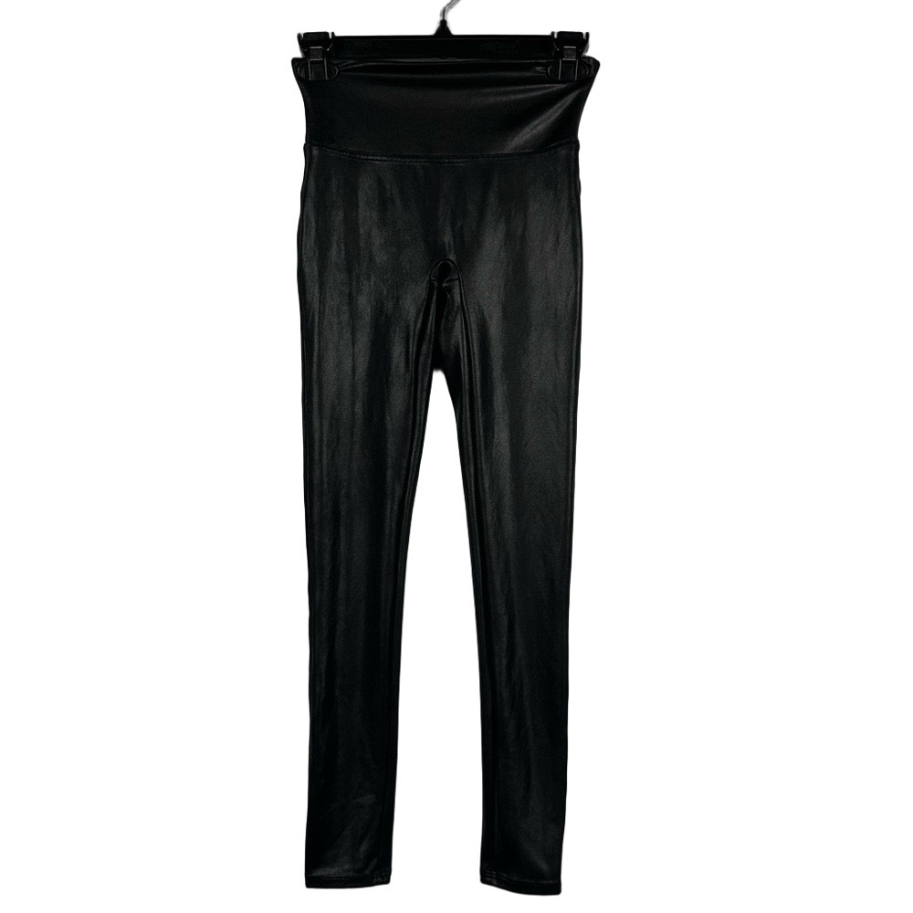 SPANX Shape Wear Faux Leather Black Leggings Size Small Petite